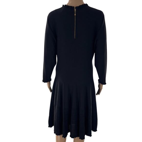 Kate Spade Black Knit Pointelle Drop Waist Ruffled Fit and Flare Dress - Picture 8 of 12